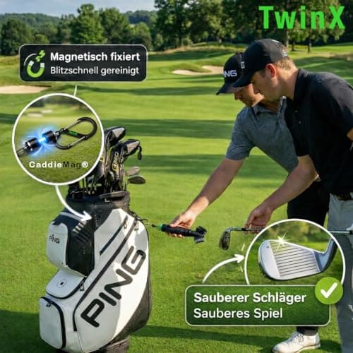 TwinX Premium Golf Brush with Water Tank & Spray Function Dual Bristle System for All Golf Clubs Brush for Club Cleaning CaddieMag & Carabiner for Golf Bag Golf Accessories, Pack of 1 — view 5