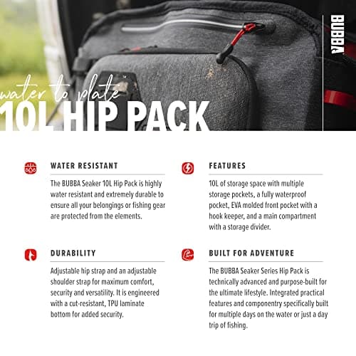 BUBBA Seaker Series Hip Pack Premium Dry Travel Bag with Extreme Weather-Resistant Materials, Fully Padded and Adjustable Wait Belt and 10L of Capacity Perfect for Any Angler — view 5