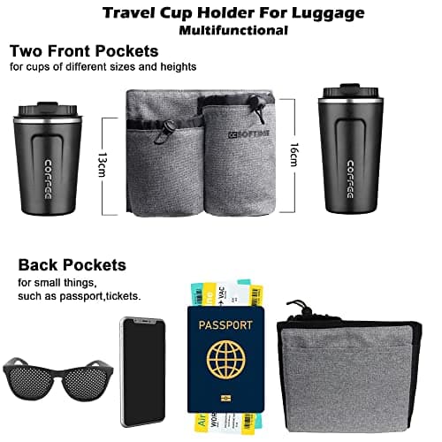 CCSOFTIME Handy Luggage Travel Cup Holder,Multifunction Suitcase Cup Holder,Suitcase Drink Holder with Difference Height,Drink Beverage Caddy for Flight Attendant Traveler-Essential-Grey — view 3