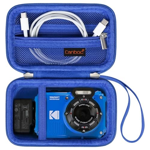 Canboc Carrying Travel Case for Kodak PIXPRO WPZ2 Rugged Waterproof Digital Camera, Underwater Photography Camera Bag, Zipper Mesh Pocket fits USB Cable, Battery, Adapter, Blue (Case Only)