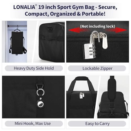 LONALIA 34L Gym Duffle Bag, 19 inch, Black — view 5