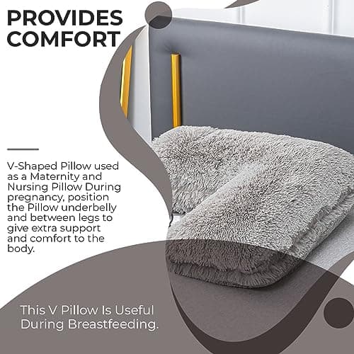 EDS Pregnancy Teddy Fleece V Pillow with Pillowcase Provide Support During Pregnancy Nursing and for Orthopedic Super Soft Comfortable V-shaped Pillows for Head, Neck and Back LH (GREY) — view 6