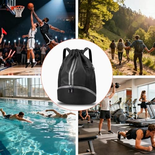 Drawstring Gym Bags,Lightweight Sports PE Bag,with Shoe Compartment — view 5