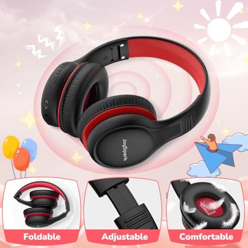 JoySpark Kids Bluetooth Headphones, 60 Hours Playtime, Bluetooth 5.4 Kids Headphones Wireless, Type-C Fast Charging, 85/94dB Volume Limited, Foldable Toddler Headsets with Mic-Black Red — view 5