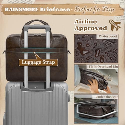RAINSMORE Messenger Bags for Men Vintage Briefcase PU Leather Laptop Bag 15.6 Inch Satchel Bag for Work Business Office College Trip School Black/Brown/Dark Brown Coffee — view 6