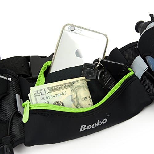 Becko Lightweight & Durable Running Belt - Waist Pack for Men & Women - Cycling, Walking, Running, Sports (Hydration/Black-Green) — view 3