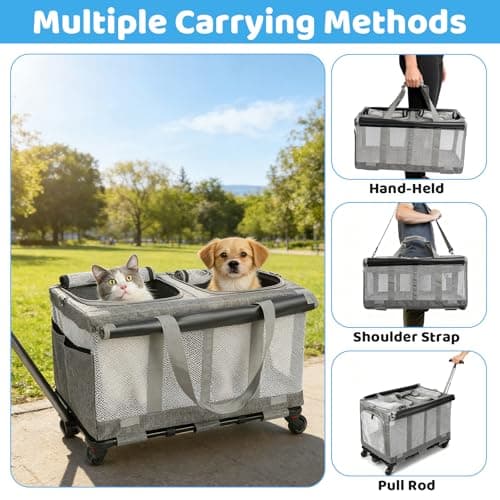 Sideroly Double Compartments Large Cat Carrier, Pet Carrier with Wheels — view 6