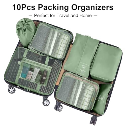 Packing Cubes for Suitcases, 10 pcs Packing Cubes Luggage Organiser Bags Travel Essentials Bags for Clothes Shoes Toiletries Travel Luggage Organizers Storage Bags-matcha green — view 2