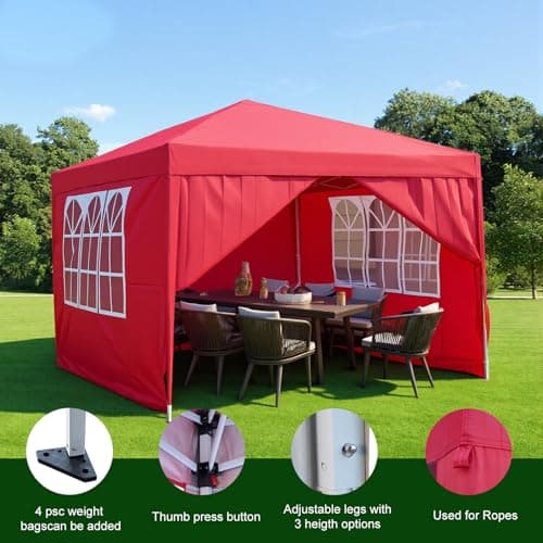 2.5x2.5m Pop Up Gazebo with 4 Removable Sidewalls, Portable Outdoor Party Tent with Carry Bag, All Weather Canopy for Camping, Markets, Garden Events (Red) — view 3