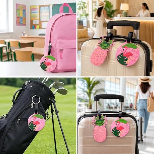 Pineapple Flamingo Luggage Tags 2 Pack Silicone Suitcase Tags with Name ID Card Travel Bag Tags for Kids Women Carry On Backpack School Bag Holiday Cruise Gift — view 5