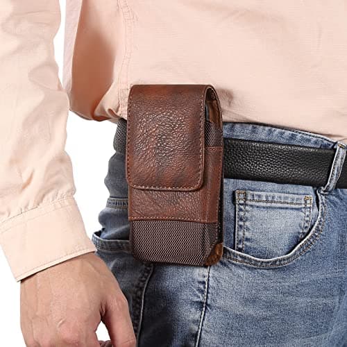 Cell Phone Holster with Belt Clip, Leather Phone Waist Belt Pouch, 6.5" Vertical Leather Smartphone Purse Carrying Phone Pouch Belt Clip Holder Case Pocket Mobile Phone Belt Loop Wallet Handbag Bumbag — view 5
