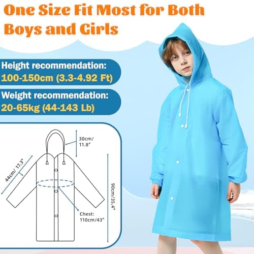 WOHSEROM 2 Pack Rain Ponchos for Kids Reusable,Thickened EVA Travel Raincoat Jacket with Hoods and Sleeves,Lightweight Light Blue Capes Ponchos for Boys and Girls Outdoor Camping Travel — view 2