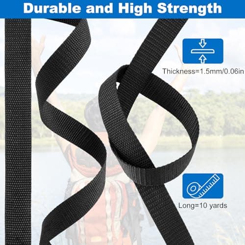 Amentalove 10 Meters Nylon Webbing Strap 32mm, Backpack Chest Strap with 15 Tri-Glide Slides Clip,15 Flat Side Release Buckles and 1 Scissor, Heavy Webbing Strap for DIY Bags Backpack Cargo Strapping — view 4