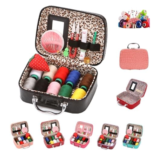 Wondolla Sewing Kit,Portable Sewing Kit in Faux Leather Case,Portable DIY Hand Made Craft Set,Big Eye Stainless Steel Needles Hand Sewing Kit for Handicraft Lovers (Black)