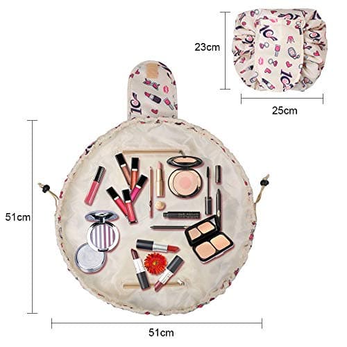 URAQT Makeup Bags for Women, Lazy Drawstring Cosmetic Bags, Large Capacity Flat Toiletry Bags, Waterproof Portable Travel Makeup Organiser — view 3