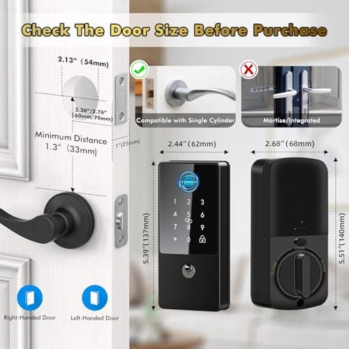 Biometric Smart Lock Deadbolt, Keyless Entry Door Lock with App Control & Remote Code Generation, Electronic Fingerprint Keypad for Home & Bedroom, Auto-Lock, Anti-Peep(Matte Black) — view 5