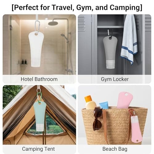 Yardwe Travel Bottles 4 Pack Refillable Liquid Bottles with Hooks Silicone Travel Bottles for Toiletries Lotion Dispenser Containers for Shampoo Shower Gel Camping Backpack — view 6