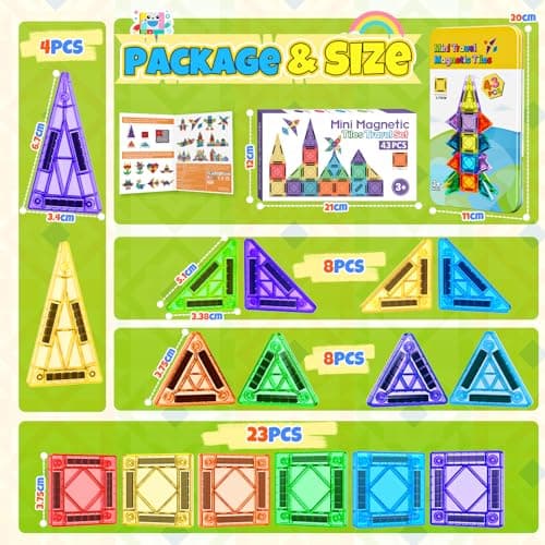 Mini Magnetic Tiles Travel Set 43 PCS – Magnetic Building Blocks with Metal Storage Box, Boys Girls Toys Age 3 4 5 6,Portable STEM Educational Toy — view 6