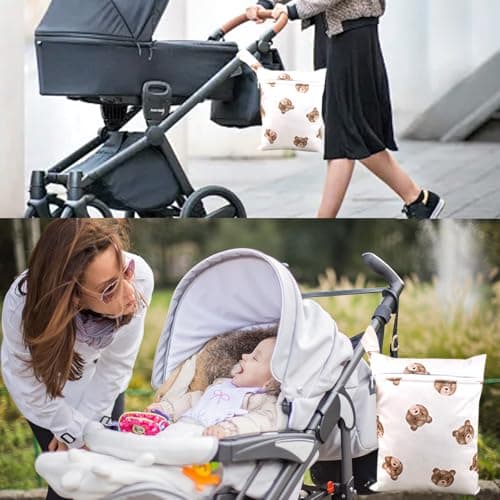 KASESSS 3 Pcs Bear Pattern Nappy Bags, Waterproof Wet Dry Bags, Travel Laundry Bag, Wet Bag for Swimming, Reusable Organiser Nappy Pouch for Baby Items for Travel, Beach, Camping, Swimming, Gym — view 6