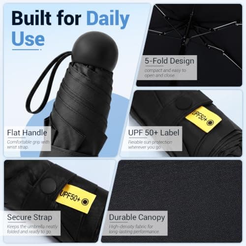 Jexine 6 Pack Mini Travel Umbrella Portable Compact Umbrellas Windproof Compact Manual Open Close Umbrella UV Protection Small Folding Design Fit in Pocket or Purse Lightweight Portable for Women Men — view 5