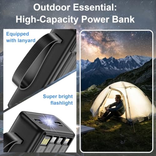 27,000mAh Power Bank with Built-in 4 Cables, 22.5W Fast Charging Portable Charger with Flashlight & LED Display, Charge 7 Devices Simultaneously, Heavy-Duty Battery Pack for Camping, Travel, Outages — view 4