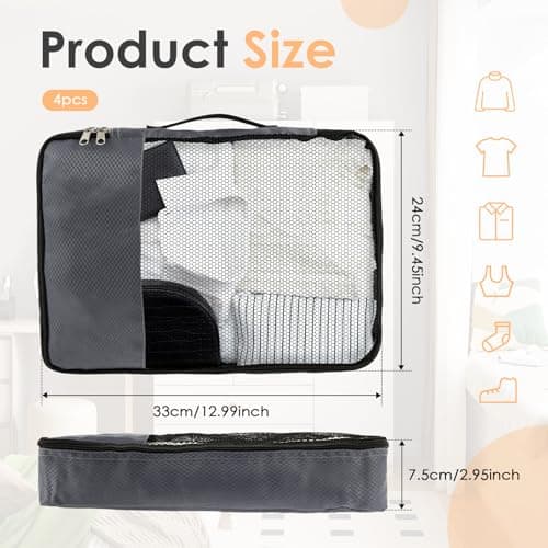 Kuanght 4 Piece Packing Cubes for Suitcases, 33x24x7.5cm Travel Organiser Bags with Double Zipper Mesh Top, Luggage Organizers for Clothes Shoes Toiletries — view 2