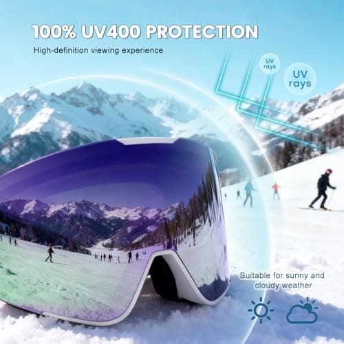 Hikeen Photochromic Ski Goggles - Anti-Fog, 100% UV Protection with 3-Layer Padding for Skiing and Snowboarding Men & Women with Storage Case-Purple — view 3