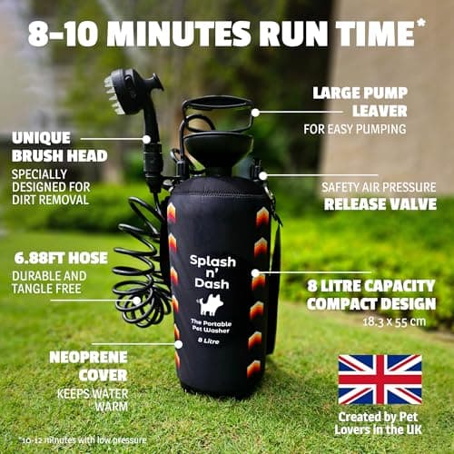 Splash n' Dash 8 Litre Portable Dog Shower – Manual Shower Kit with Brush Head & Neoprene Jacket – Portable Dog Washer for Home, Travel, or Outdoor Use — view 4