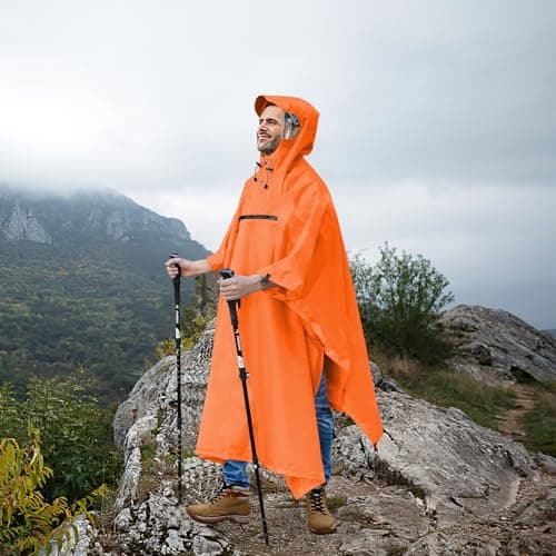 Andake Rain Poncho Lightweight Raincoat Unisex Rain Jacket with Waterproof Hood for Camping, Hiking, Outdoor Activities (Orange) — view 3
