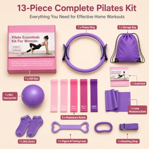 Purecas Home Pilates & Yoga Starter Kit for Women & Beginners | 9 Inch Exercise Ball, Resistance Bands, Pilates Ring, Ankle Straps | Essential Equipment Set for Core Workouts, Stretching — view 2