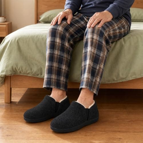 LongBay Men's Slippers Memory Foam House Shoes Winter, Dark Grey 10/11 UK — view 2