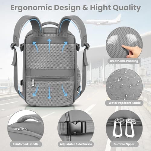 OTAHGK Cabin Bags 40×20×25 for Ryanair Underseat Carry-ons Travel Backpack Hand Luggage Bag Cabin Size 20L Flight Rucksack Casual Daypack School Office Backpack Fit 14 Inch Laptop-Grey — view 4