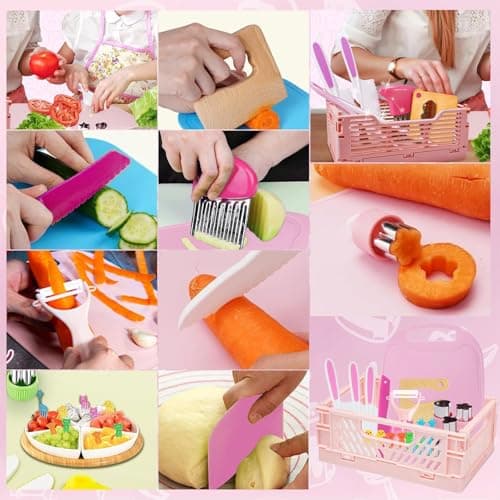 Kids kitchen knife Set for Chopping 24PCS Mini Chef Kids Cooking Knife Set with Toddler Knife,Foldable Storage Box,Crinkle Cutter,Cookie Cutters and more for 4 5 6 Years Boys Girls Birthday Gifts — view 5