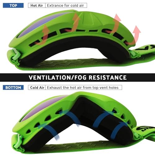 OUTDOORSPARTA Kids Ski Goggles (5. Green Frame, Full Lens Mirrored Green) — view 4