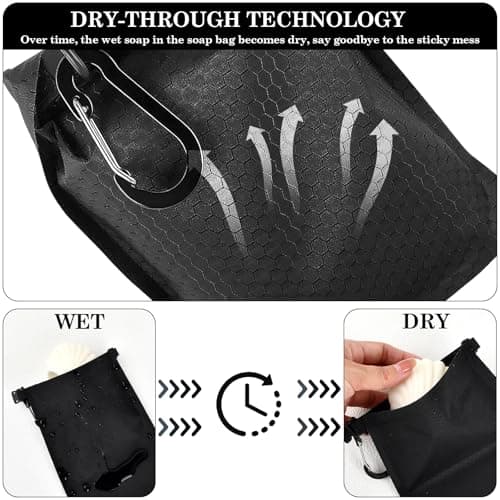Anseom Waterproof Travel Soap Bag, Portable Sealing Foaming Mesh Bag, Leakproof Soap Bar Case Breathable Pouch for Camping Outdoor (Black) — view 6