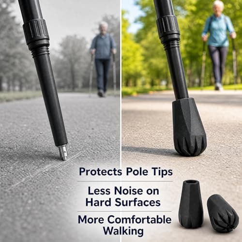 Nordic Walking Poles Rubber Buffer 12 Pieces 11mm 2 Shapes 3 Pairs Black For Hiking Poles Trekking Poles - Asphalt, Gravel Mountains. Universal Fit, Durable, Replacement Parts — view 4