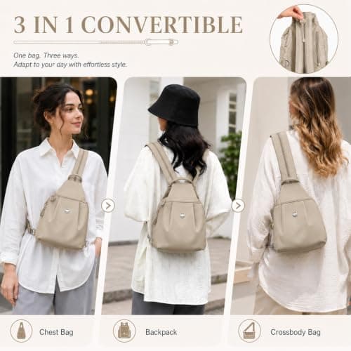 DVDVBOOM Anti Theft Backpack for Women, Convertible Backpack With Multi Pocket, Anti Theft Crossbody Bag Women Chest Shoulder Bags (Khaki) — view 3