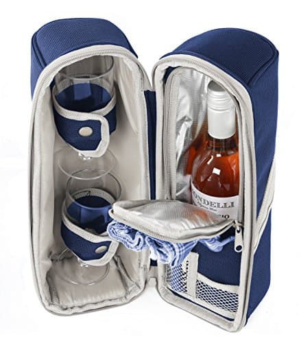Greenfield Collection 2 Person Insulated Deluxe Wine Cooler Bag with Accessories, Perfect for Picnic, Camping, and Beach (Navy Blue)