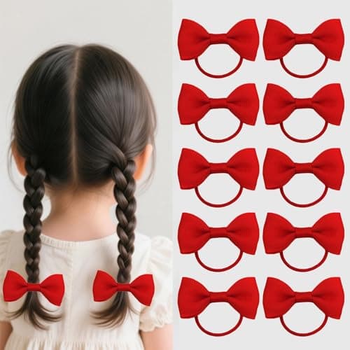 10 Pcs Burgundy Bow Scrunchies, Soft Elastic Hair Ties for Girls & Toddlers, Bow Hair Bands for School, Party & Sports, Ponytail Holders — view 4