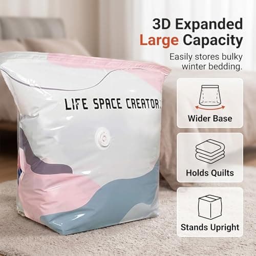 Vacuum Storage Bags, Vacuum Pack Bags for Clothes, No Pump Needed Space Saver Bags for Duvets, Bedding and Blankets, Reusable Compression Storage Bags for Home Organisation (70x50x30cm, 3PCS) — view 3