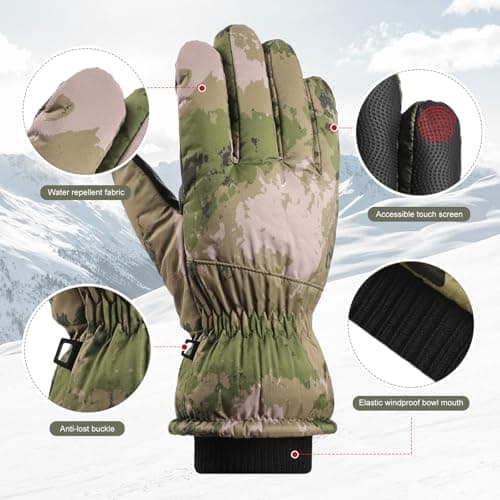 GJV Ski Gloves Winter Gloves Waterproof Windproof Men Women Warm Cold Weather Gloves Touch Screen Finger (Green) — view 2