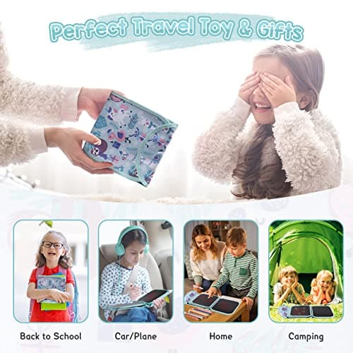 Erasable Drawing Pad, 8inch Plane Activities for Kids, Mint Color Animal Party Travel Toys Doodle Book for Kids 3 4 5 6 7 8 Year Old Boy Girl Birthday Gifts, 14 Pages for Magic Drawing with 12 Marker — view 6
