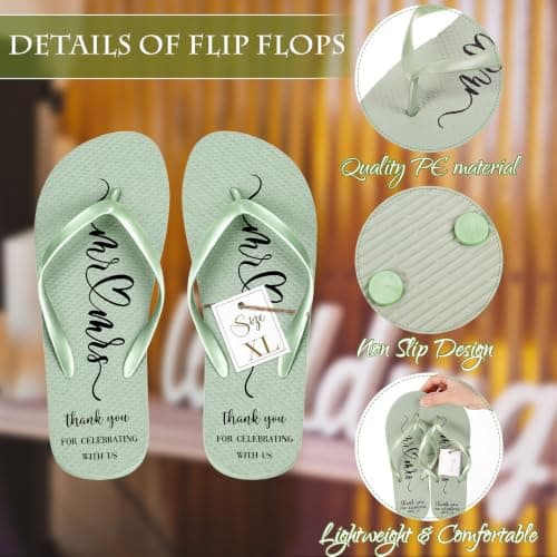 Breathffy 24 Pairs Wedding Flip Flops Bulk Slippers, Sage Green, One Size — view 2