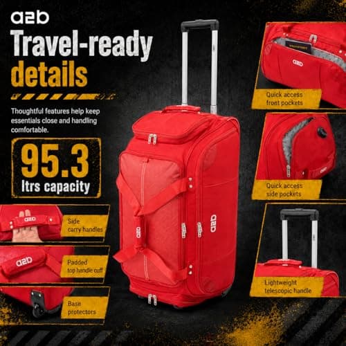 A2B Large 30" Wheeled Holdall Rolling Duffle Bag with Wheels, Red or Black — view 6
