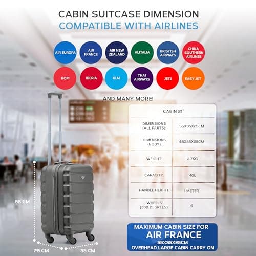 Flight Knight 55x35x25 Cabin Luggage for KML,Carry On Suitcase Approved for 35 Airlines, EasyJet, Maximum Size for Air France - Lightweight Small Durable Cabin Bag, ABS Hard Shell, Hand Luggage — view 3