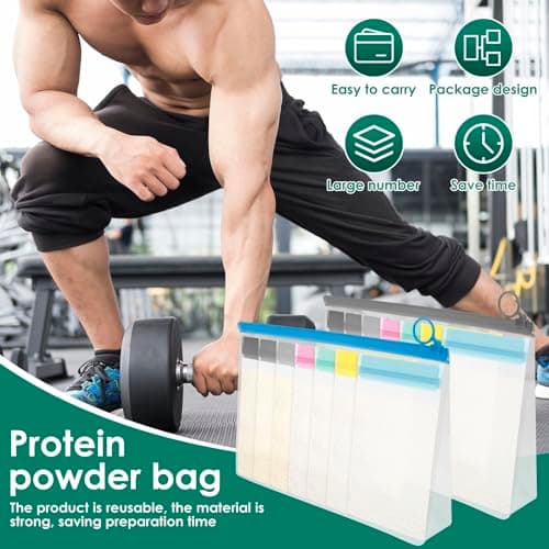 25 Protein Powder Travel Container Set, Reusable Food Storage Bag To Go, 21Pcs Single Dose Bags & 2Pcs Large Zip Bags, Portable Supplement Storage Container with Funnel, Spoon for Easy Serving — view 3