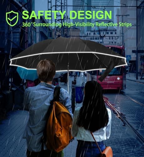 TUMAAOTU Compact Inverted Umbrella with Never Forget Carabiner Handle - Travel Umbrella Windproof Strong, Reverse Umbrellas for wind rain, Auto Open Close, 10 Rib Durable Frame for Women Men (Black) — view 5