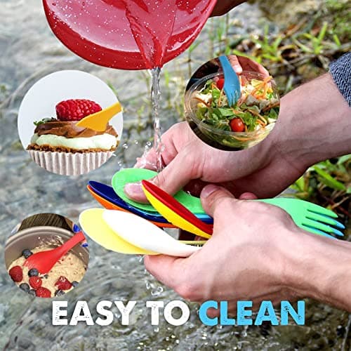 JEOPKO 7 Pack Plastic Spork, Portable and Reusable Camping Spork Lightweight and Strong Spork Plastic, Spoon Fork Knife Set Portable for Backpacking Hiking Outdoors(7color), Blue,green,orange,white — view 6