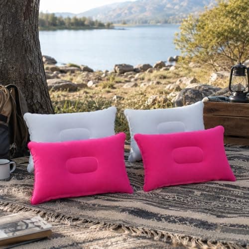 TRIXES Inflatable Pillows 4-Pack, Grey & Pink - Lightweight Pillows — view 4