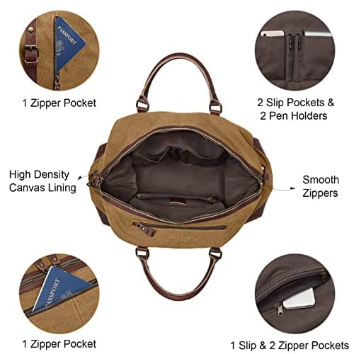 S-Zone Mens Canvas Leather Holdall Travel Duffle Overnight Weekend Satchel Totes Bag Handbags — view 5